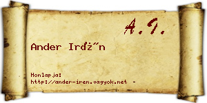Ander Irén névjegykártya